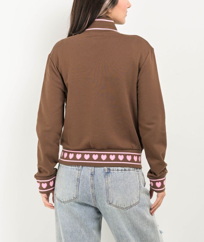 Empyre Bria Hearts Brown Zip Sweatshirt - thumbnail 2