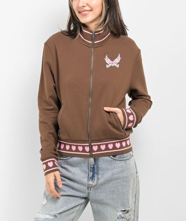 Empyre Bria Hearts Brown Zip Sweatshirt