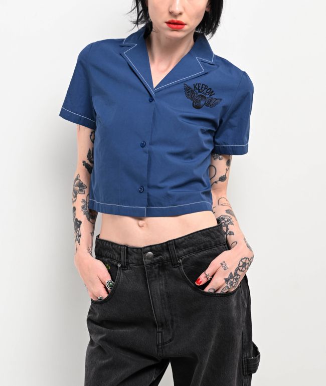 Empyre Bucky Keep On Blue Crop Button Up Shirt - thumbnail 2