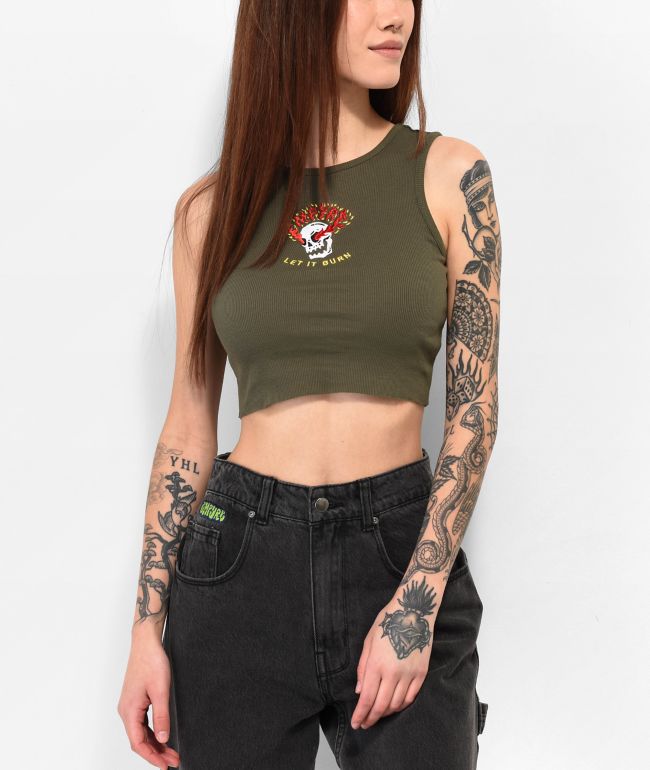 Empyre Bunney Skeleton Green Crop Tank Top
