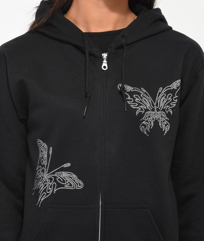 Empyre Butterfly Rhinestone Black Zip Hoodie - thumbnail 3