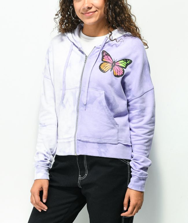 Empyre Caspian Butterfly Purple Tie Dye Crop Zip Hoodie