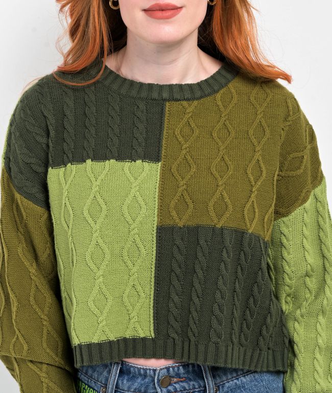 Empyre Dehya Patchwork Green Crop Sweater - thumbnail 3