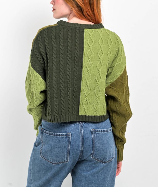 Empyre Dehya Patchwork Green Crop Sweater - thumbnail 2