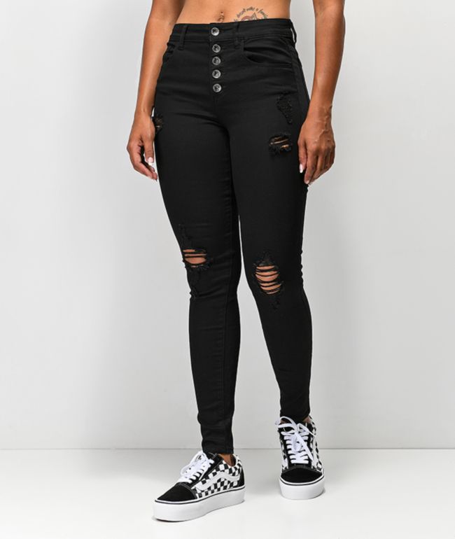Empyre Drea High-Rise Exposed Button Black Jeggings