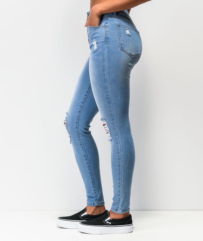 Empyre Drea High-Rise Exposed Button Light Wash Denim Jeggings - thumbnail 3