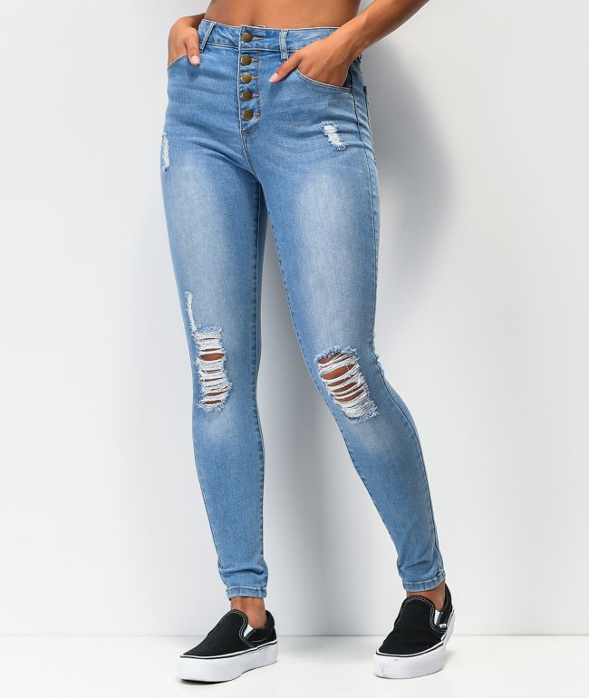 Empyre Drea High-Rise Exposed Button Light Wash Denim Jeggings