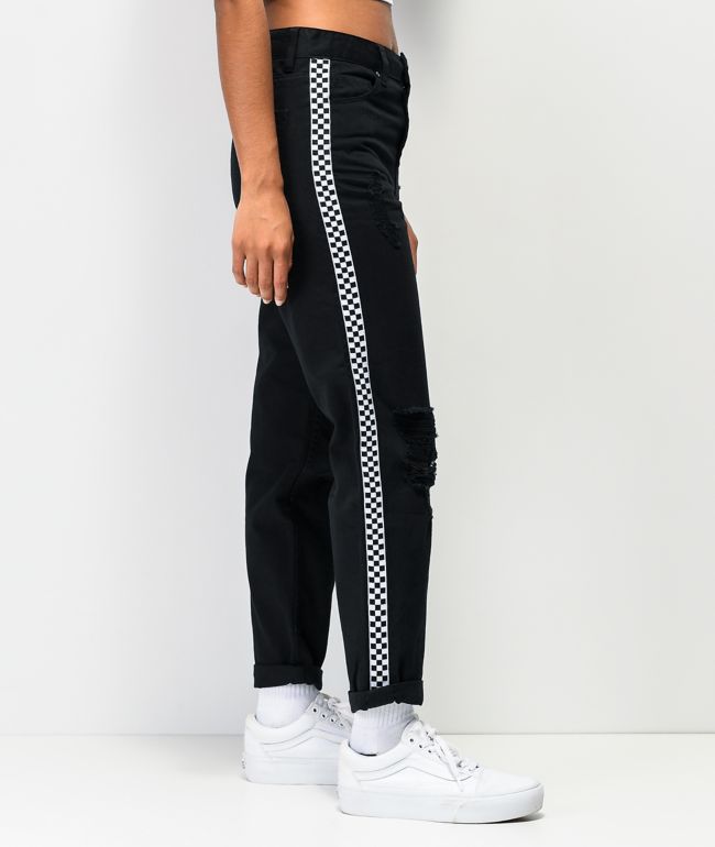 Empyre Eileen Checkerboard Stripe Black Mom Jeans - thumbnail 3