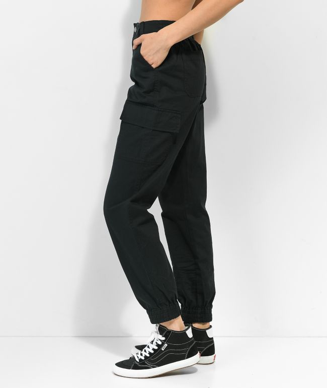 Empyre Emory Elastic Waist Black Cargo Jogger Pants - thumbnail 3