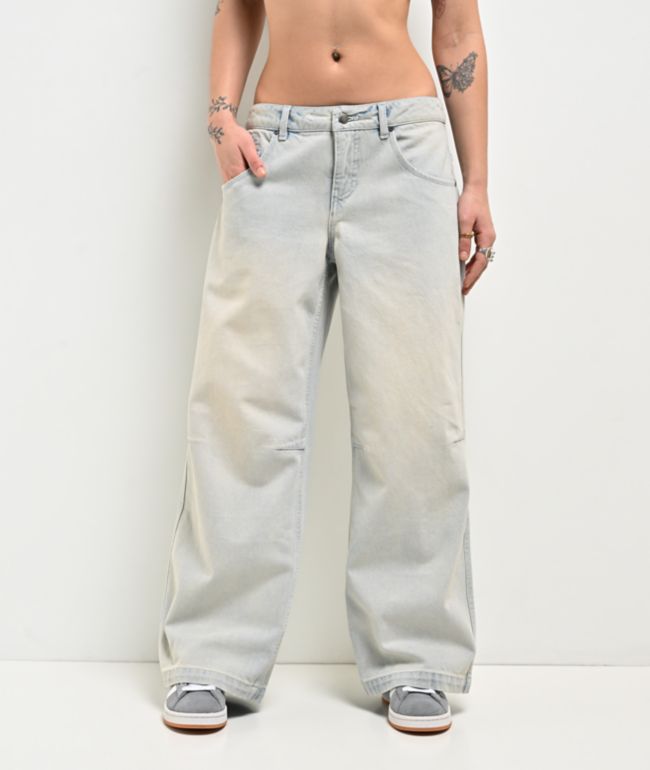 Empyre Extent Light Blue Wash Mid Rise Wide Leg Jeans