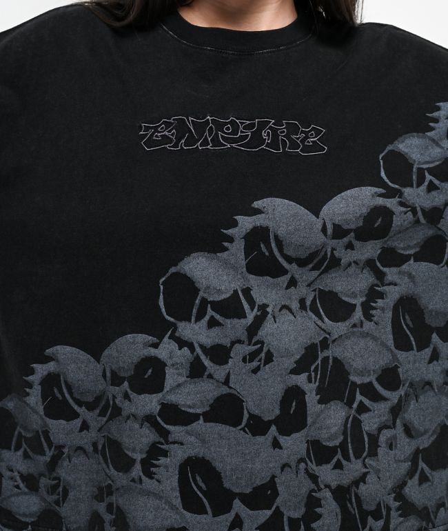 Empyre Frances Skulls Black Wash Boxy T-Shirt - thumbnail 3