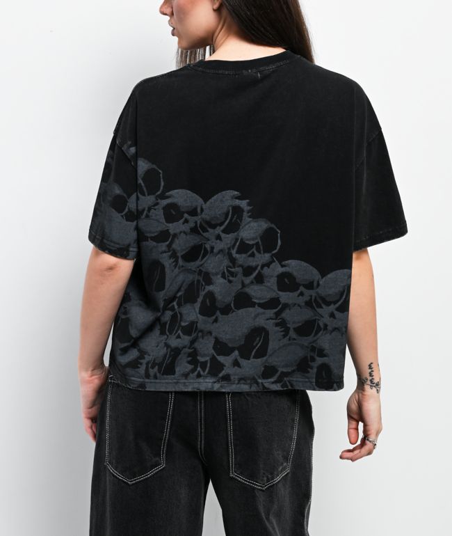 Empyre Frances Skulls Black Wash Boxy T-Shirt - thumbnail 2