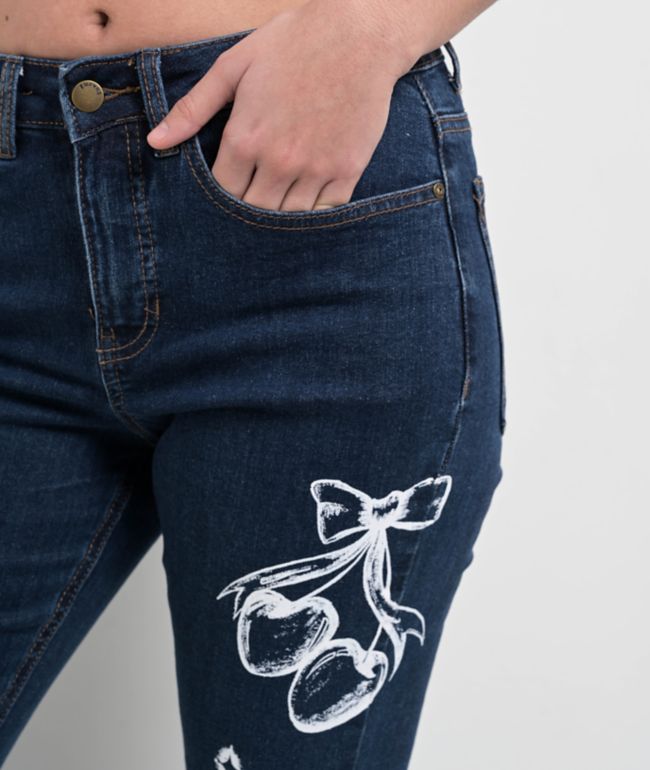 Empyre Glimmer Evening Dark Blue Mid Rise Flare Jeans - thumbnail 3