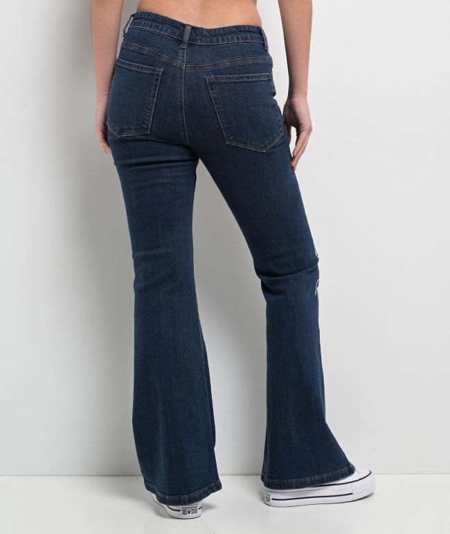 Empyre Glimmer Evening Dark Blue Mid Rise Flare Jeans - thumbnail 2