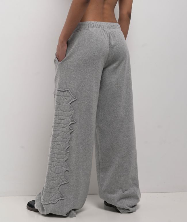 Empyre Jemma Applique Grey Oversized Wide Leg Sweatpants - thumbnail 2