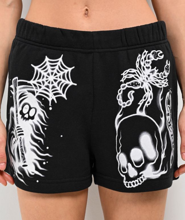 Empyre Jules Airbrush Skull Black Sweat Shorts - thumbnail 3