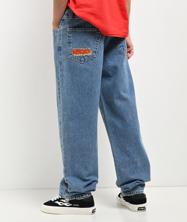 Empyre Kids Embroidered Loose Fit Blue Denim Skate Jeans