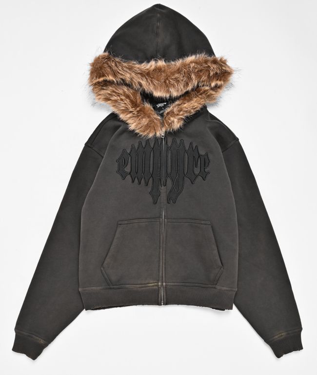 Empyre Kids Transplant Faux-Fur Brown Zip Hoodie