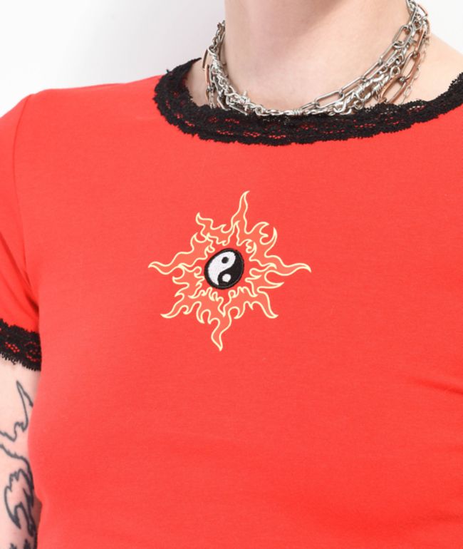 Empyre Lacey Red Lace Crop Top T-Shirt - thumbnail 3
