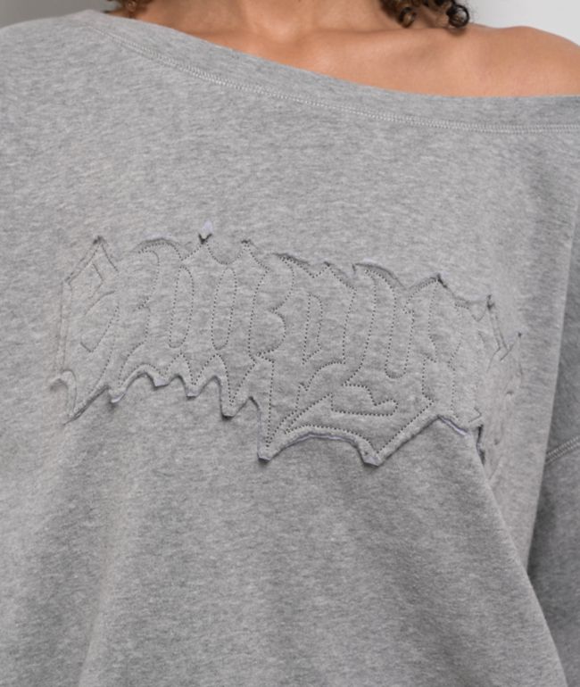 Empyre Lia Off Shoulder Applique Grey Crewneck Sweatshirt - thumbnail 3