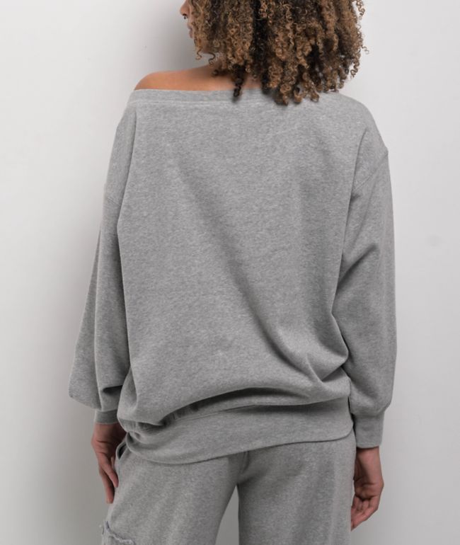 Empyre Lia Off Shoulder Applique Grey Crewneck Sweatshirt - thumbnail 2