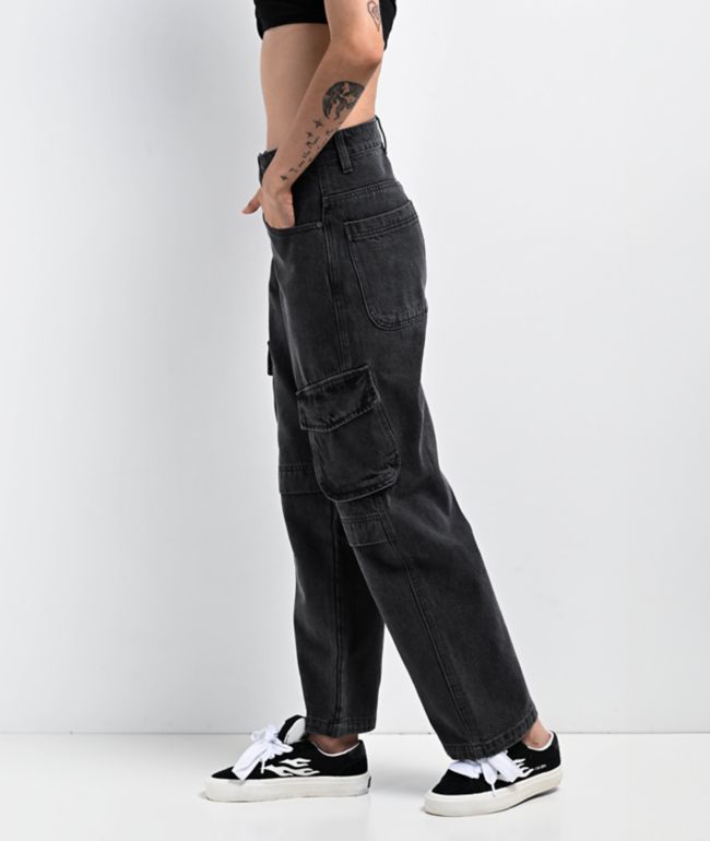 Empyre Loiter Slouchy Black Wash Cargo Denim Jeans - thumbnail 3