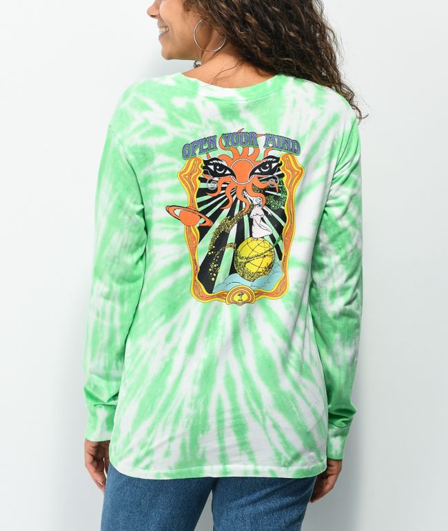 Empyre Open Your Mind Green & White Tie Dye Long Sleeve Knot Front T-Shirt