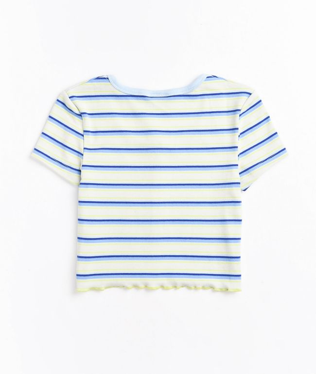 Empyre Paris Button Front Blue Stripe Crop Top - thumbnail 2