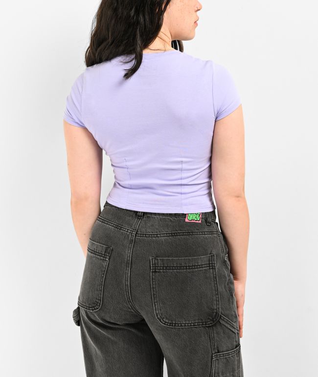 Empyre Rhinestone Gothic Purple Crop T-Shirt - thumbnail 2