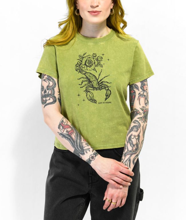 Empyre Ricky Scorpion Green Wash Crop T-Shirt