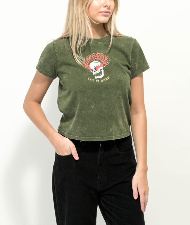 Empyre Ricky Skull Green Wash Crop T-Shirt