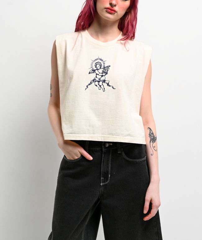 Empyre Rose Cherub Beige Crop Tank Top - thumbnail 2