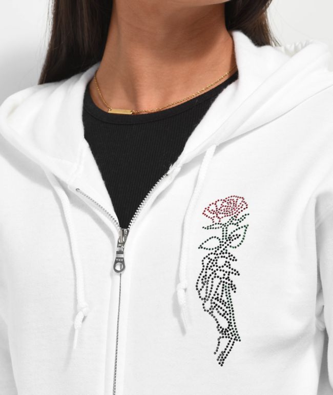 Empyre Rose Rhinestone White Zip Hoodie - thumbnail 3