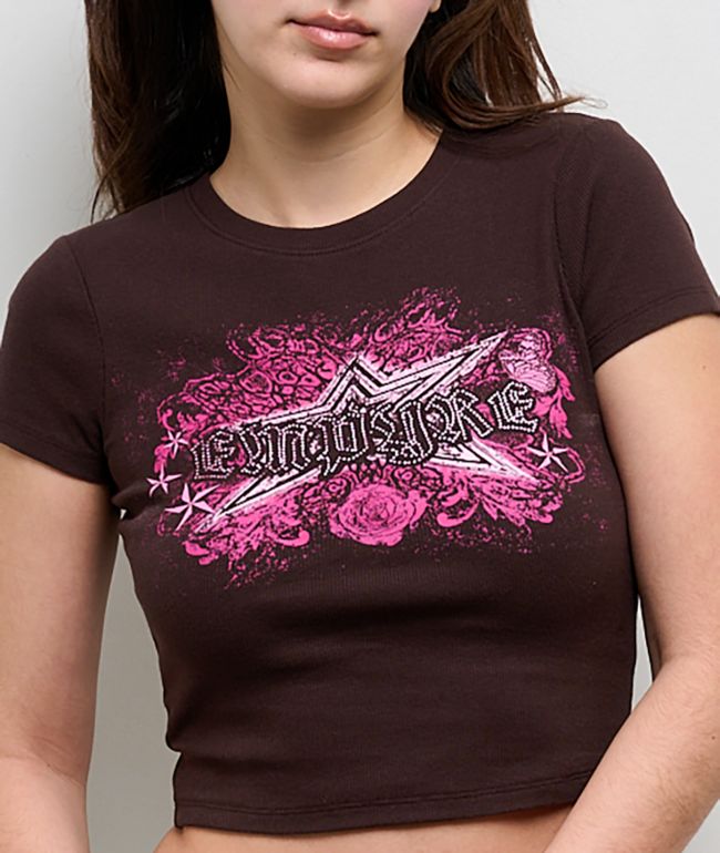 Empyre Sara Brown Ribbed Crop T-Shirt - thumbnail 3
