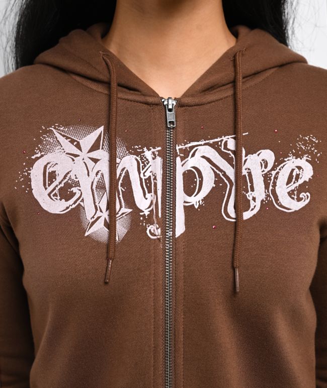 Empyre Scene Brown Crop Zip Hoodie - thumbnail 3