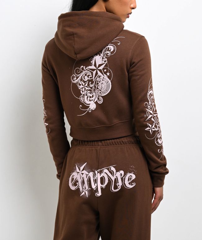 Empyre Scene Brown Crop Zip Hoodie - thumbnail 2