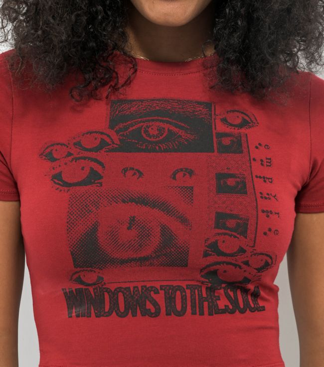 Empyre Sienna Buckle Dark Red Crop T-Shirt - thumbnail 3
