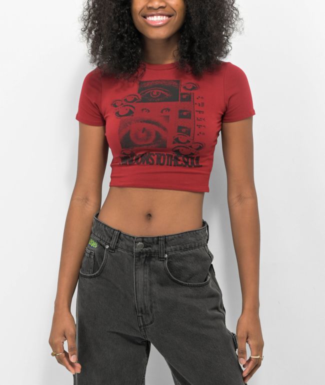 Empyre Sienna Buckle Dark Red Crop T-Shirt