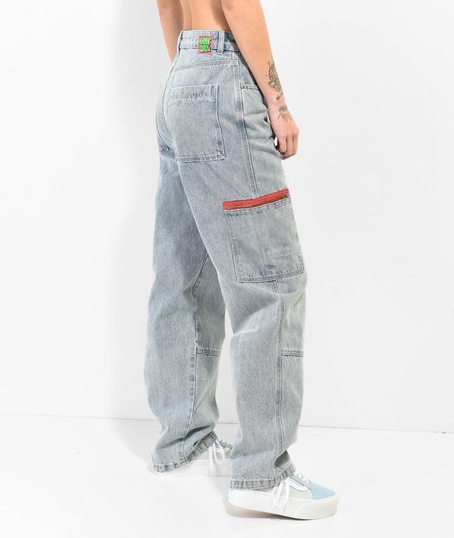 Empyre Tori Light Blue Wash Zippered Cargo Skate Jeans - thumbnail 3