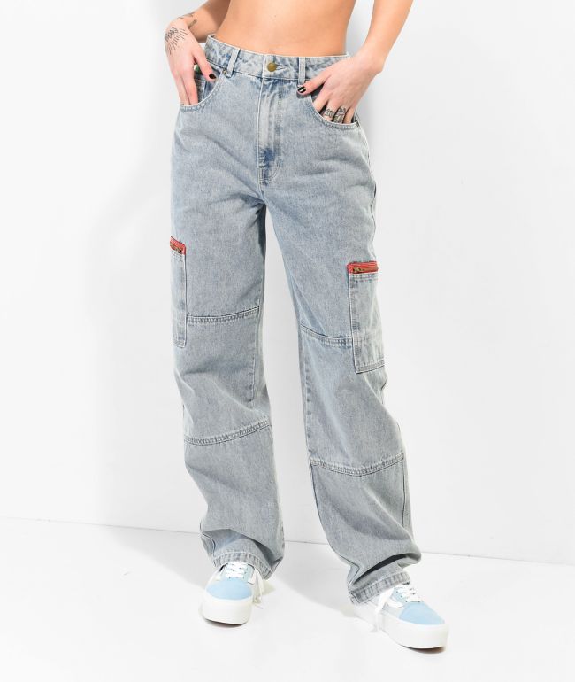 Empyre Tori Light Blue Wash Zippered Cargo Skate Jeans