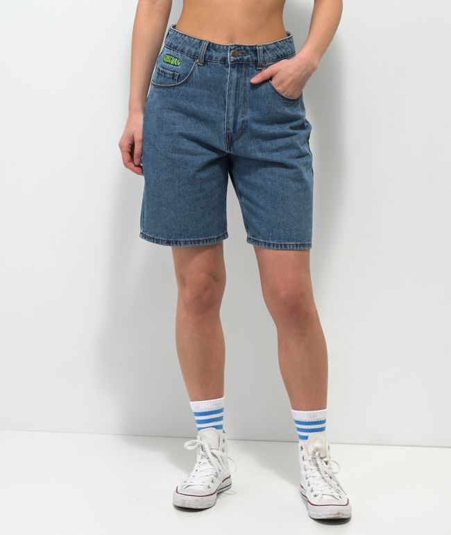 Empyre Tori Loose Fit Light Wash Denim Skate Shorts