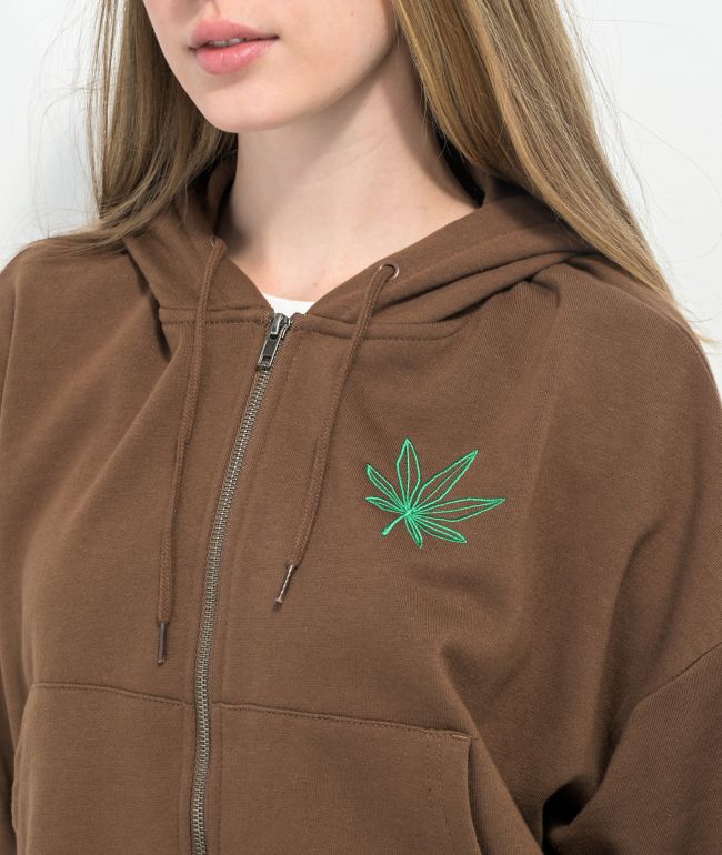 Empyre Weed Brown Crop Zip Hoodie - thumbnail 3