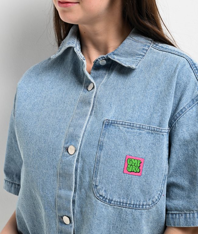 Empyre Wesley Light Blue Button Up Short Sleeve Denim Shirt - thumbnail 3