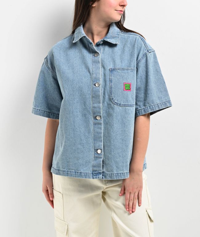 Empyre Wesley Light Blue Button Up Short Sleeve Denim Shirt - thumbnail 2