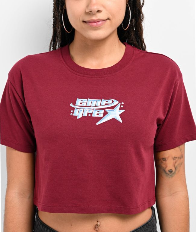 Empyre Y2K Star Maroon Crop T-Shirt - thumbnail 2
