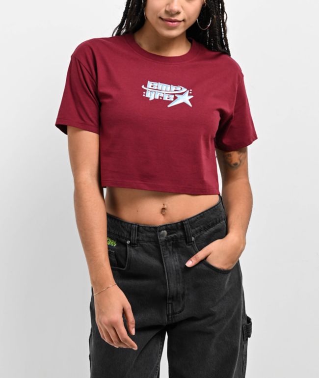 Empyre Y2K Star Maroon Crop T-Shirt