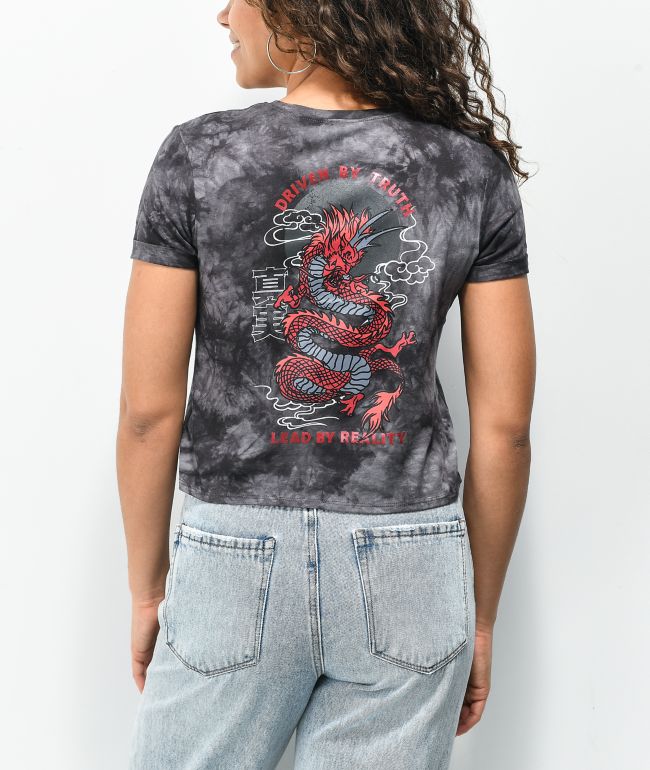 Empyre Yohanna Dragon Black & Grey Tie Dye Crop T-Shirt