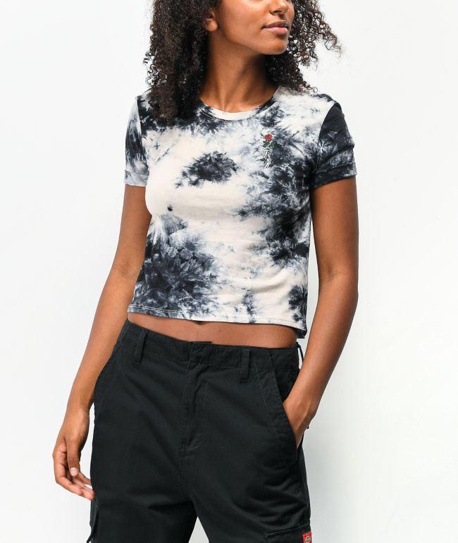 Empyre Yohanna Skeleton Rose Black Tie Dye Crop T-Shirt