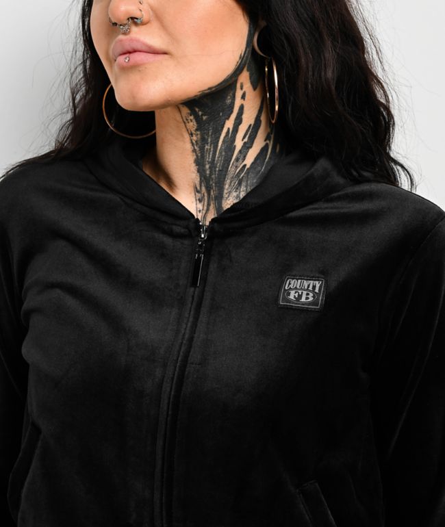 FB County Black Velour Zip Hoodie - thumbnail 3