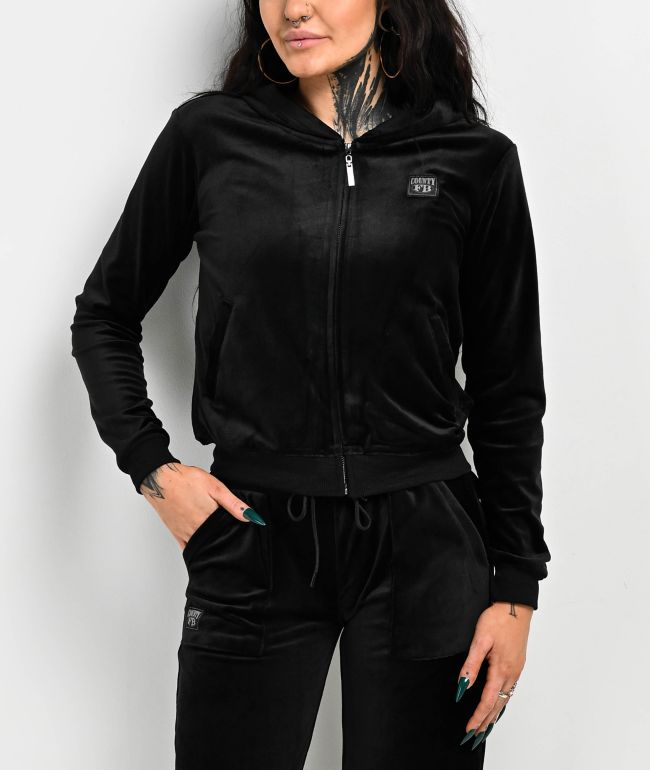 FB County Black Velour Zip Hoodie - thumbnail 2